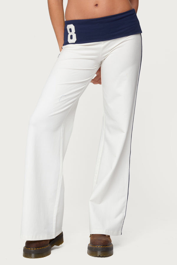 8 Contrast Fold Over Wide Leg Pants