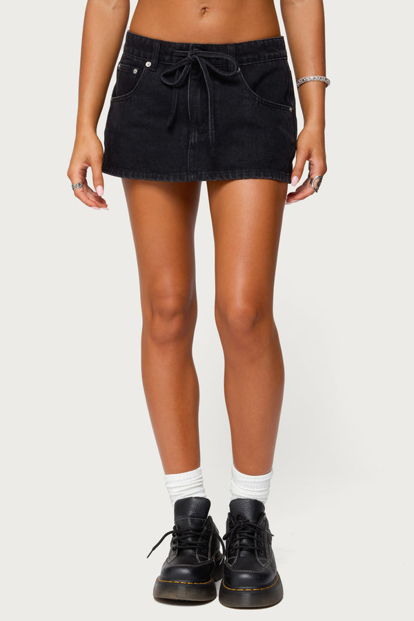Ziggie Tie Front Denim Mini Skort