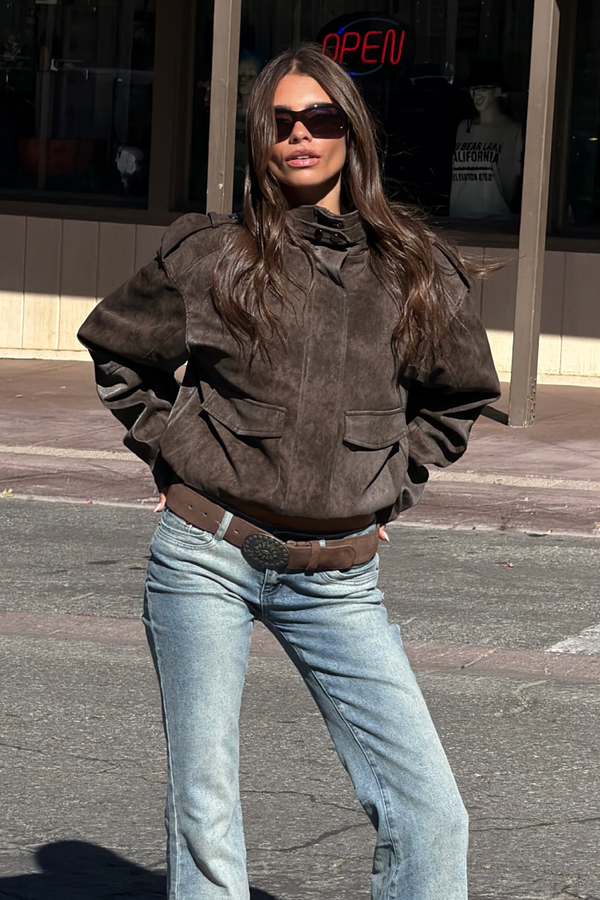 Chaya High Neck Faux Suede Jacket view 1