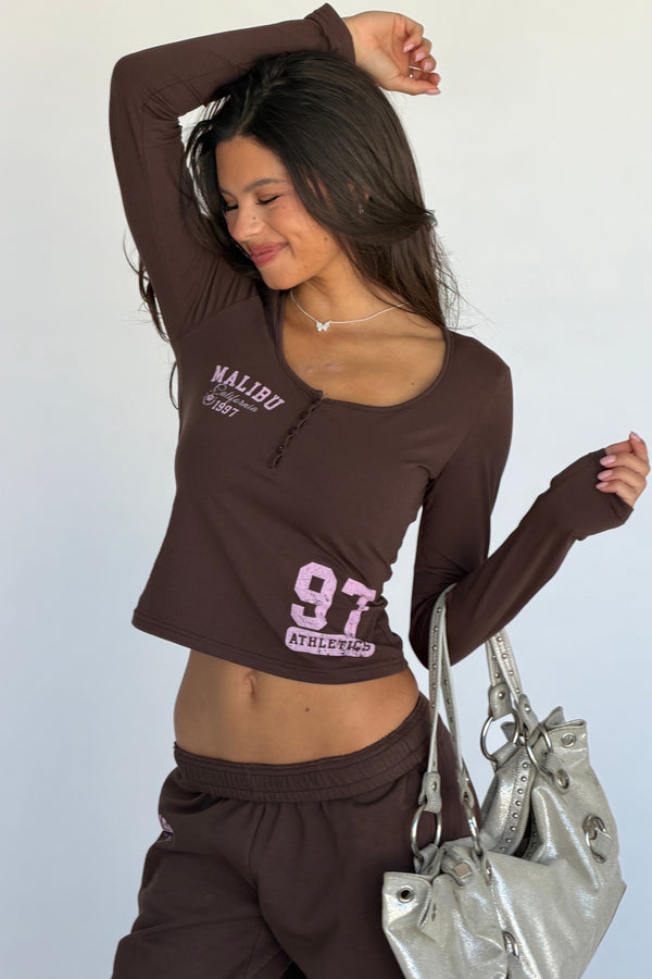 Edikted Malibu Long Sleeve Henley Top view 1