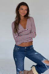 Gaby Striped Long Sleeve V Neck Top