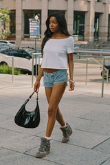 Pleated Low Rise Denim Micro Shorts