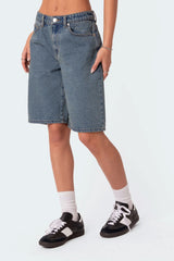 Oversized Low Rise Denim Bermuda Shorts