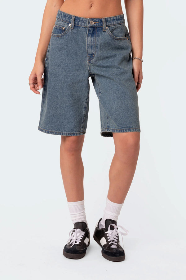 Oversized Low Rise Denim Bermuda Shorts