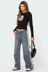 Washed Low Rise Ribbon Jeans