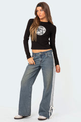 Washed Low Rise Ribbon Jeans