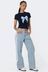 Washed Low Rise Ribbon Jeans