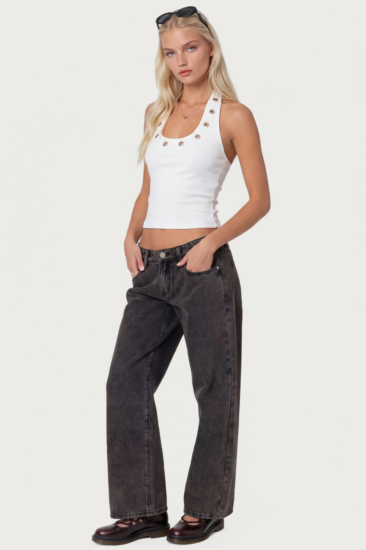 Petite Raelynn Washed Low Rise Baggy Jeans