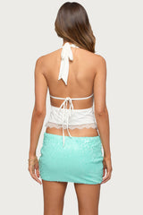 Layered Lacey Cowl Neck Halter Top