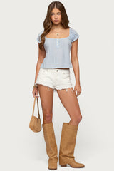 Frayed Vintage Washed Denim Shorts