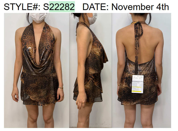Metallic Leopard Cowl Neck Mini Dress