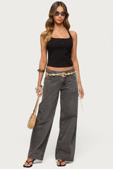 Asymmetric Button Up Halter Top