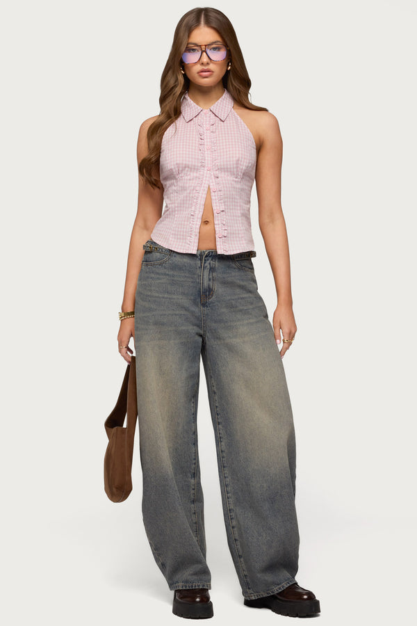 Side Belt Low Rise Barrel Jeans