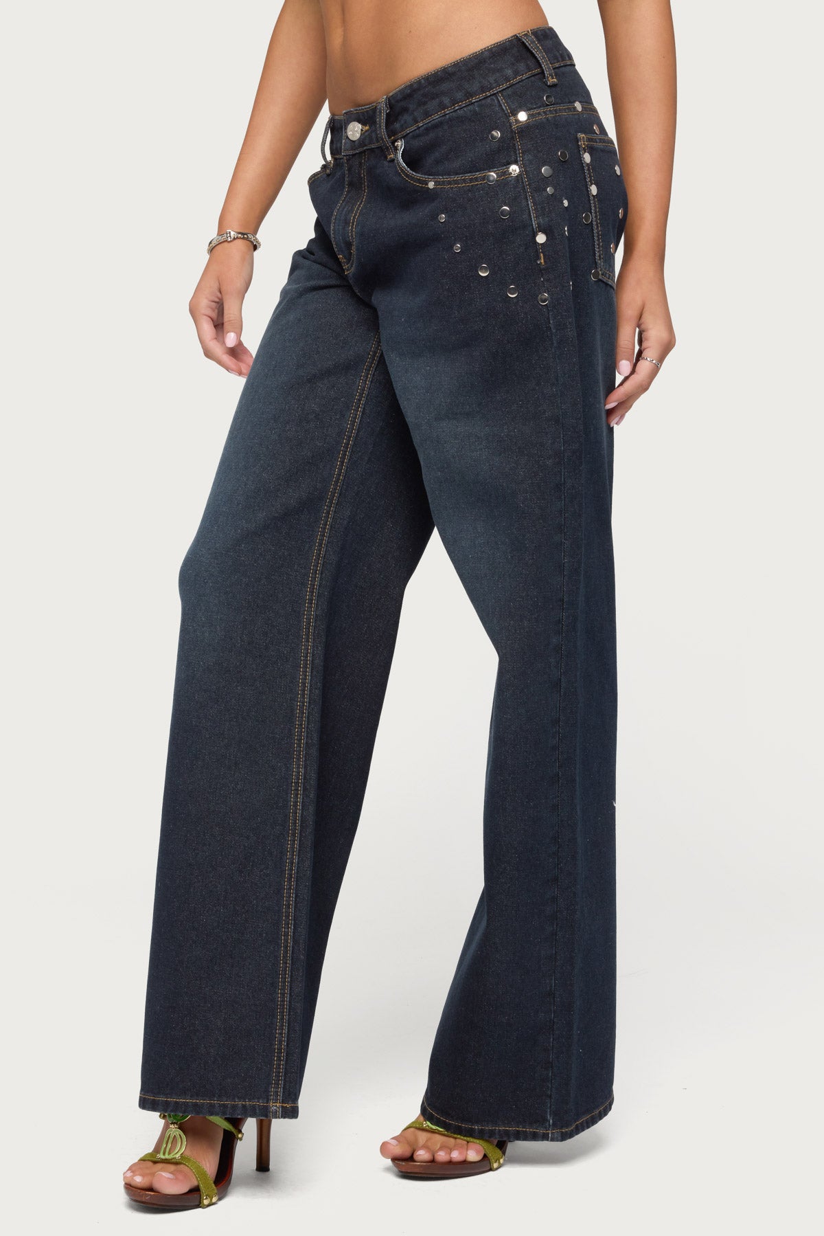 Kianni Studded Spiral Low Rise Baggy Jeans