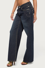 Kianni Studded Spiral Low Rise Baggy Jeans