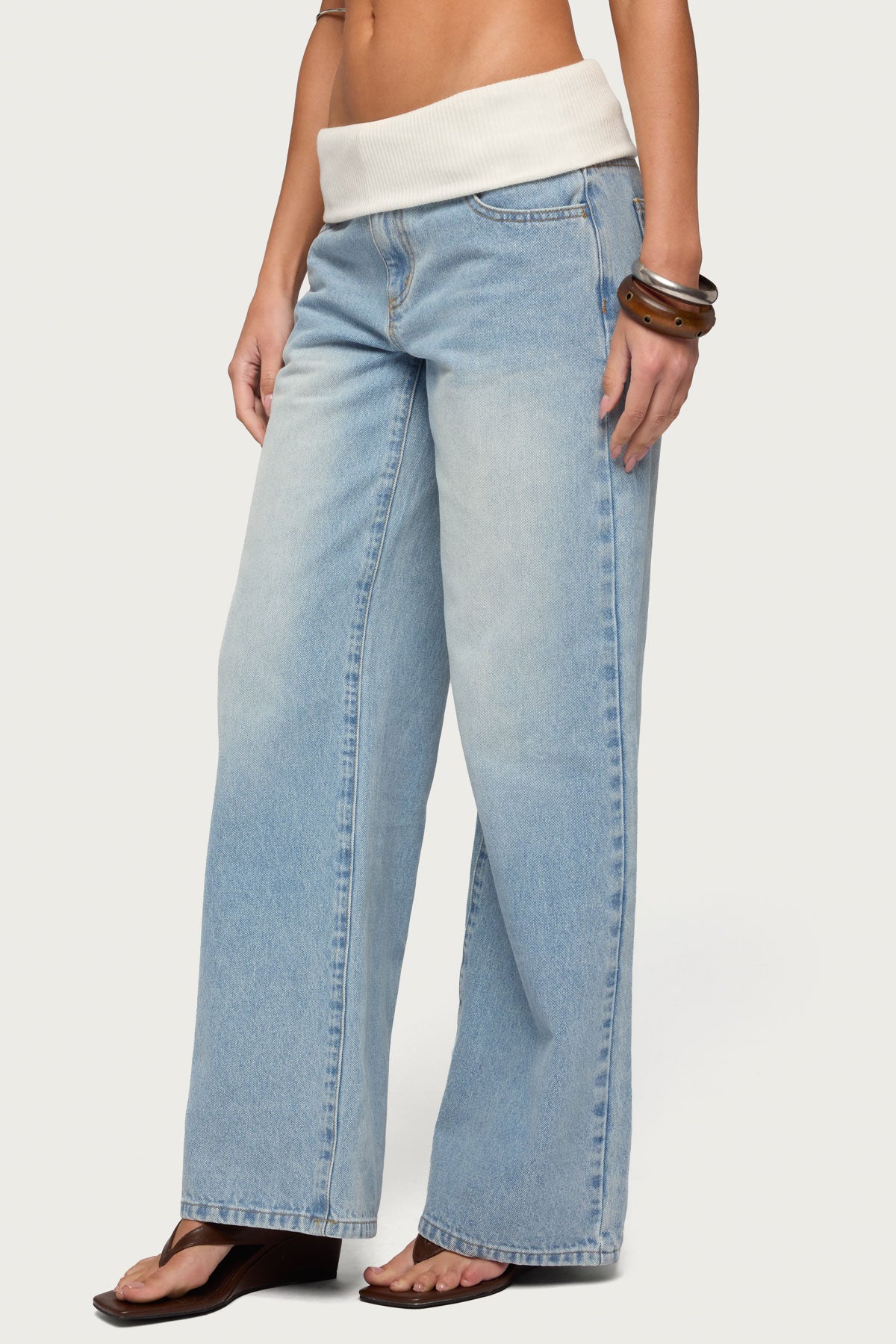 Knit Foldover Low Rise Baggy Jeans