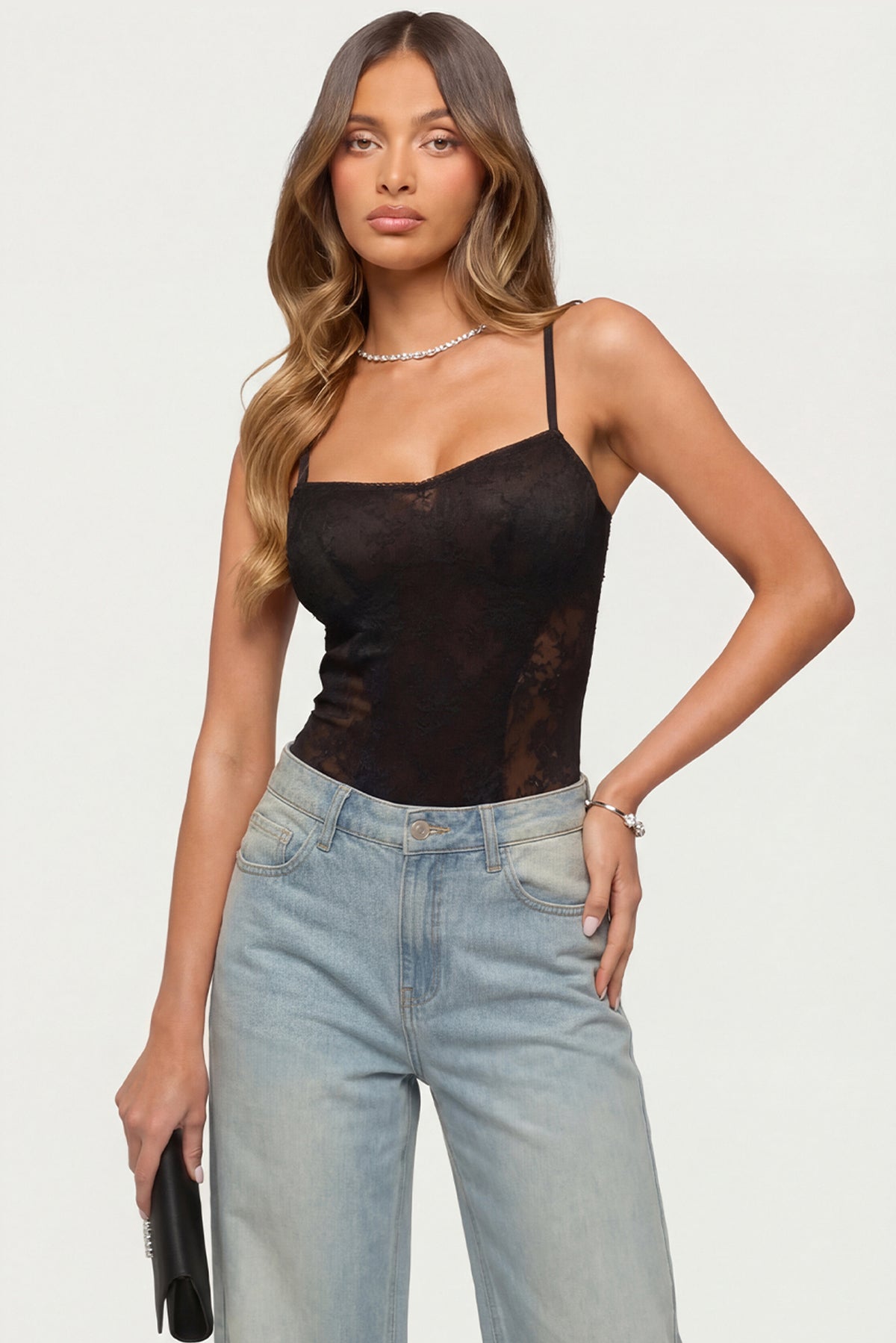 Carinna Sheer Lace Cutout Bodysuit – edikted