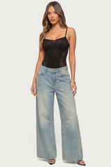 Carinna Sheer Lace Cutout Bodysuit