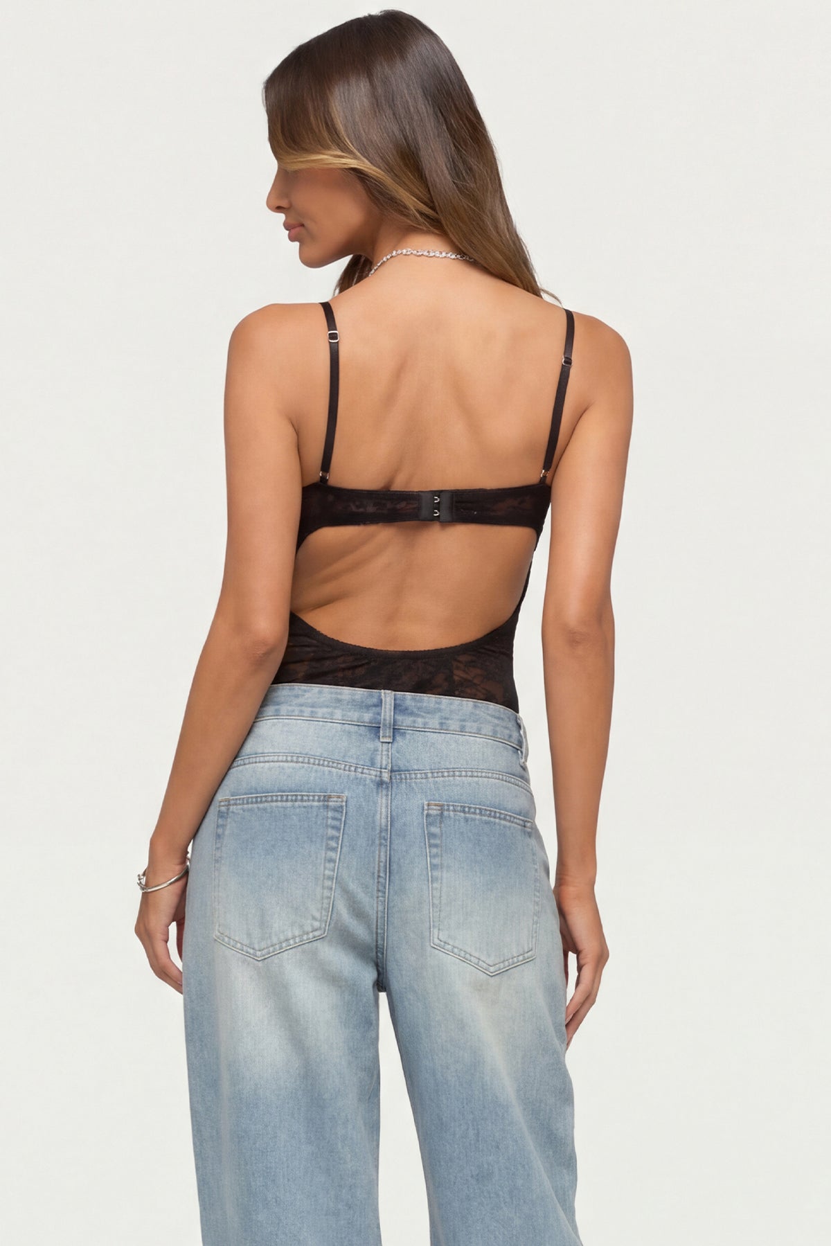 Carinna Sheer Lace Cutout Bodysuit