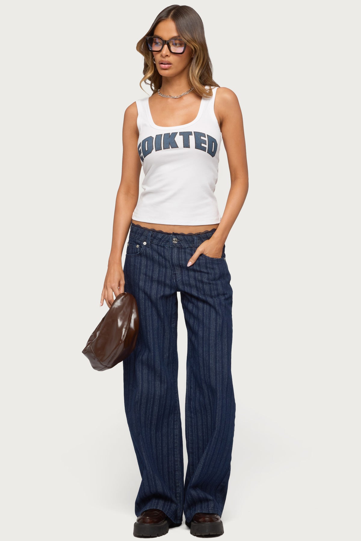Lace Trim Striped Low Rise Baggy Jeans – edikted