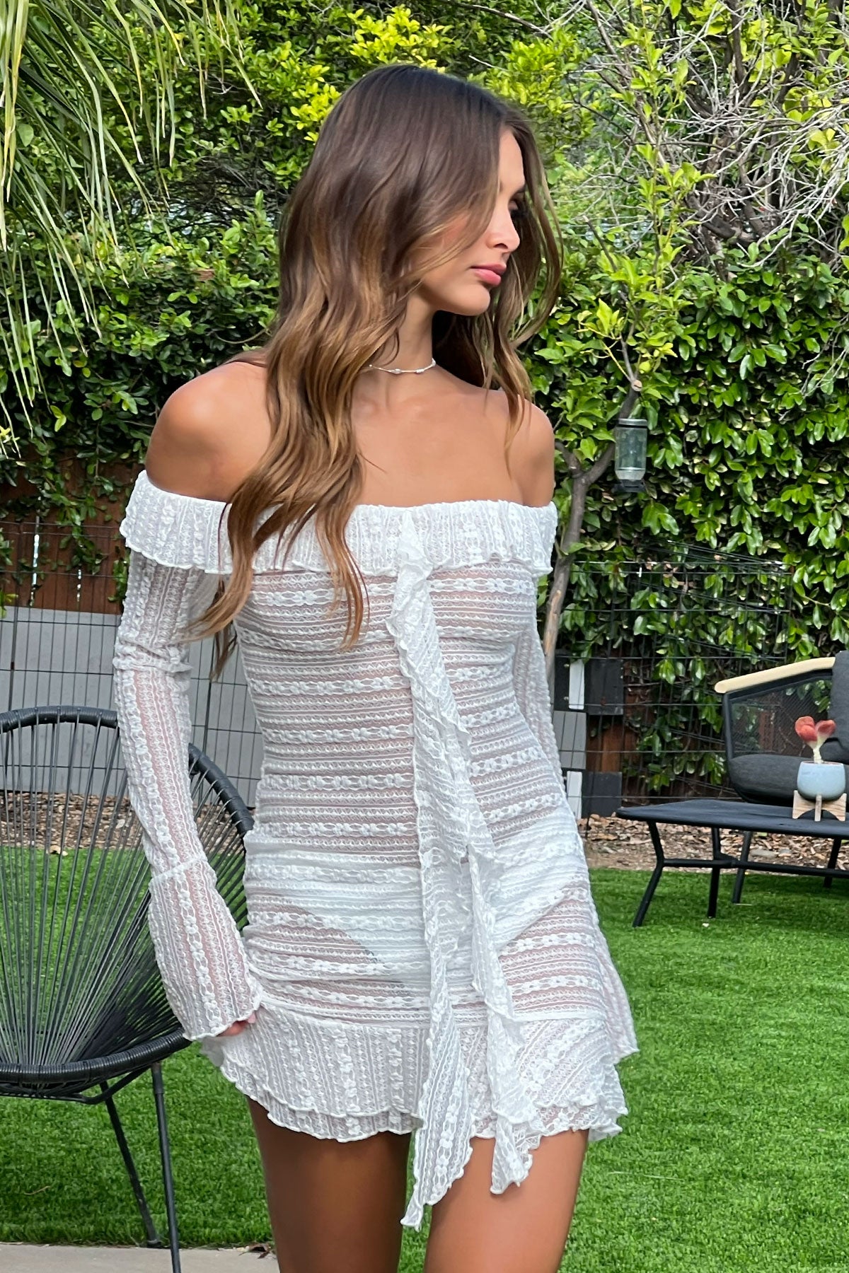 Textured Sheer Lace Mini Dress