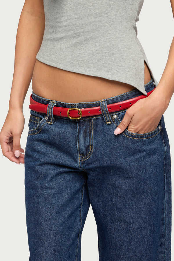 Oval Buckle Faux Leather Belt