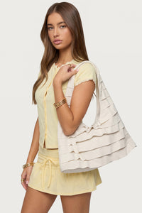 Ruffled Faux Suede Shoulder Bag