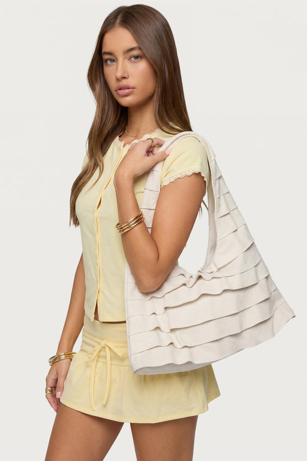Ruffled Faux Suede Shoulder Bag