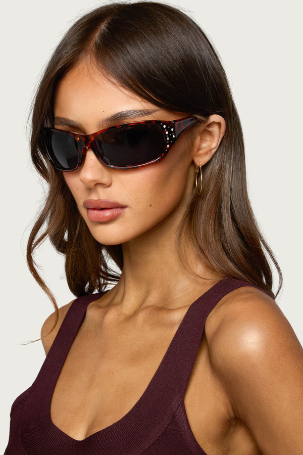 Lindia Rhinestone Rectangle Sunglasses
