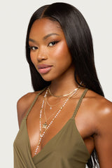 Layered Cascading Faux Pearl Star Necklace