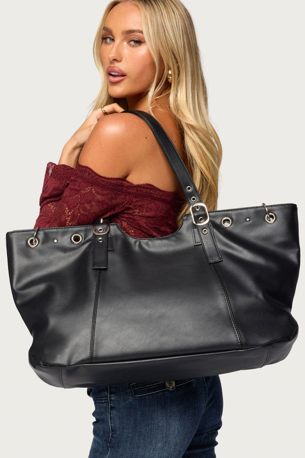 Faux Leather Grommet Bag view 1