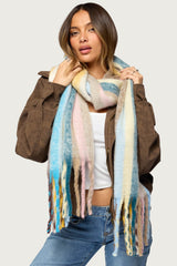 Multi Stripe Knit Fringe Scarf