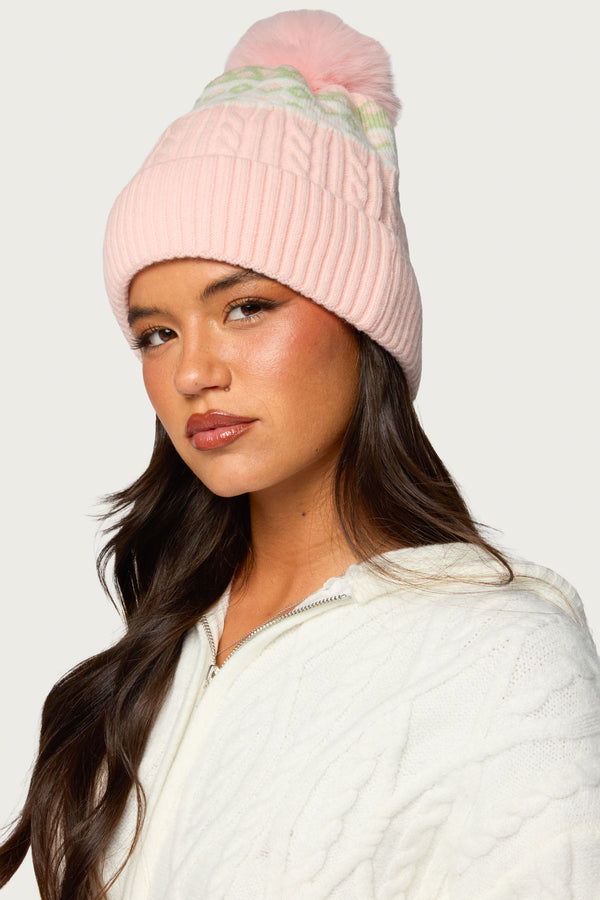 Cable Knit Pom Pom Beanie view 1