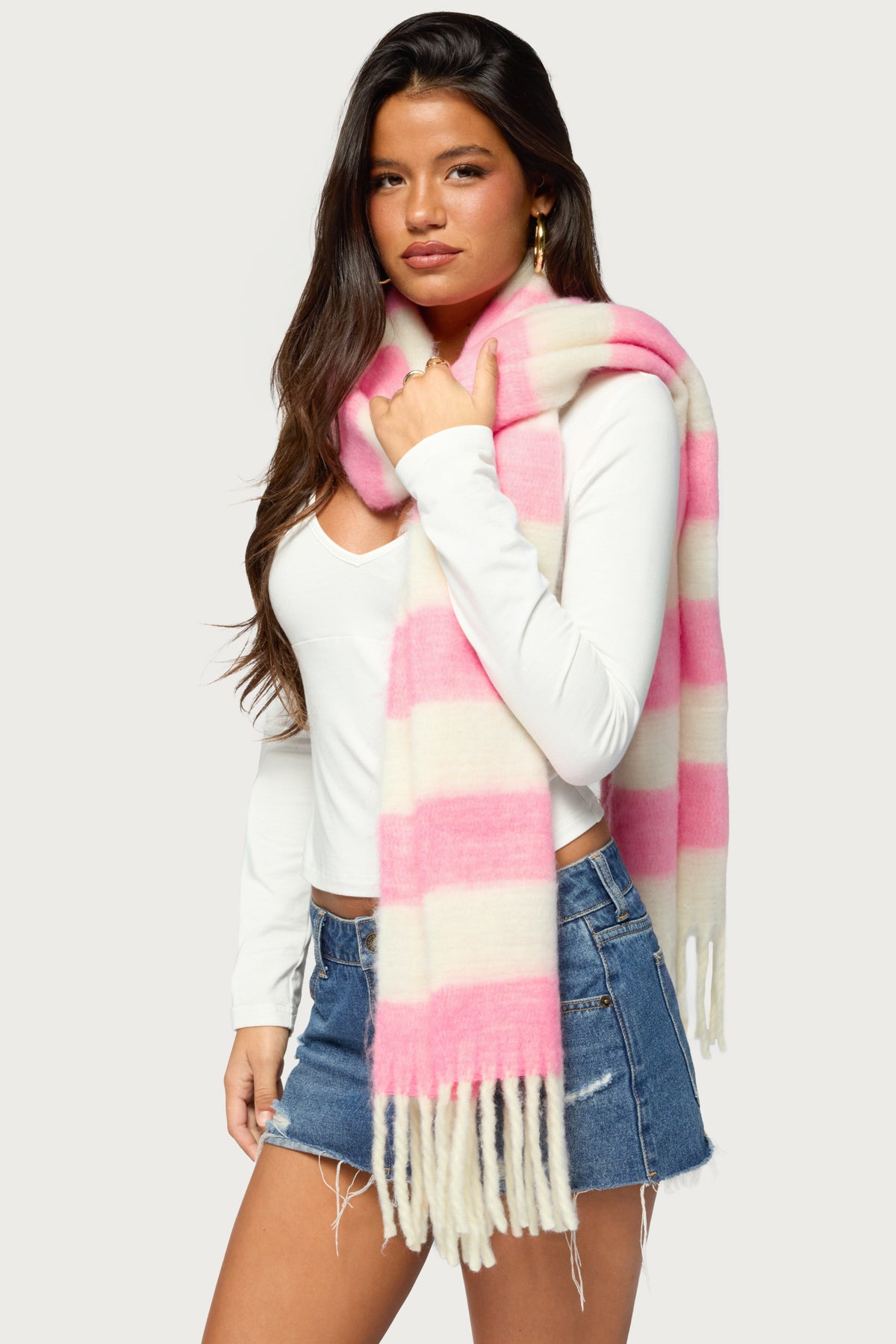 Striped Fringe Scarf