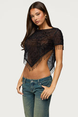 Yanna Beaded Fringe Poncho Top