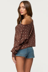 Oversized Off Shoulder Polka Dot Sweater