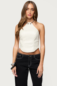 Kizzie Faux Leather Halter Top