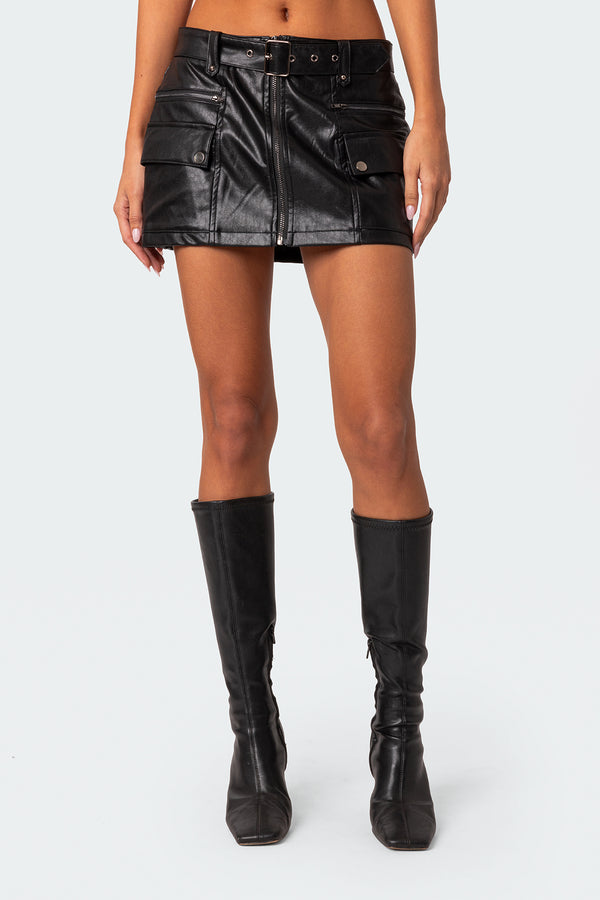 Faux Leather Cargo Mini Skirt