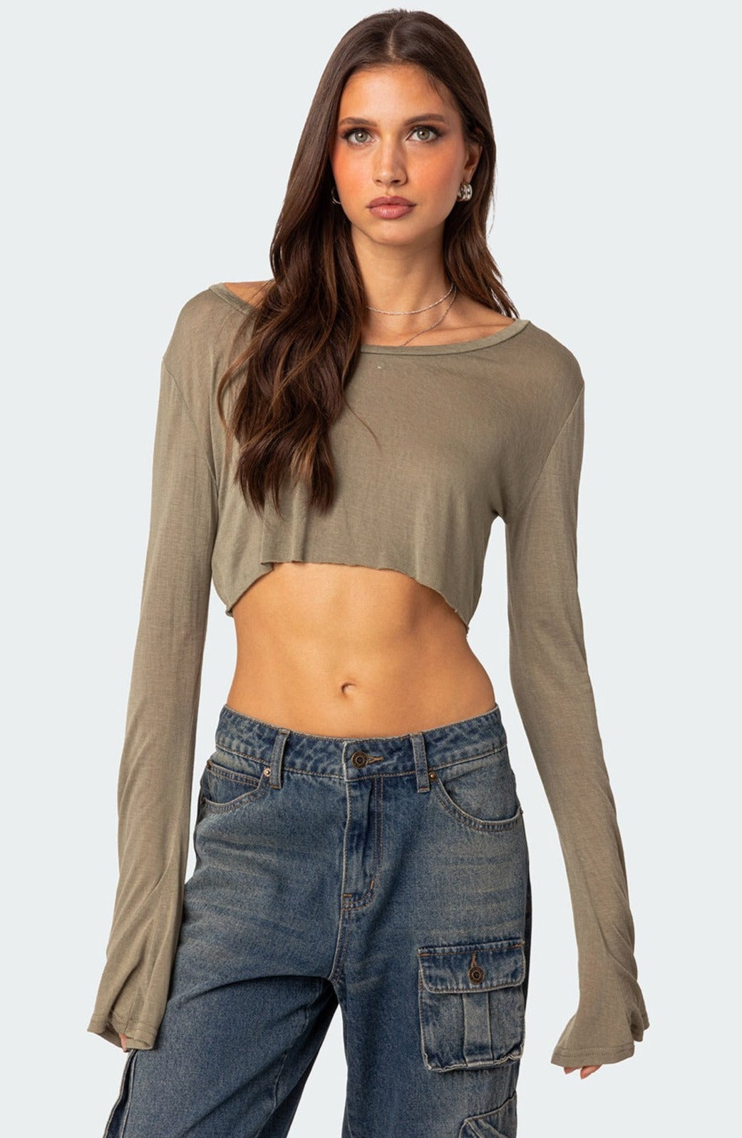 Sheer Raw Hem Crop Top