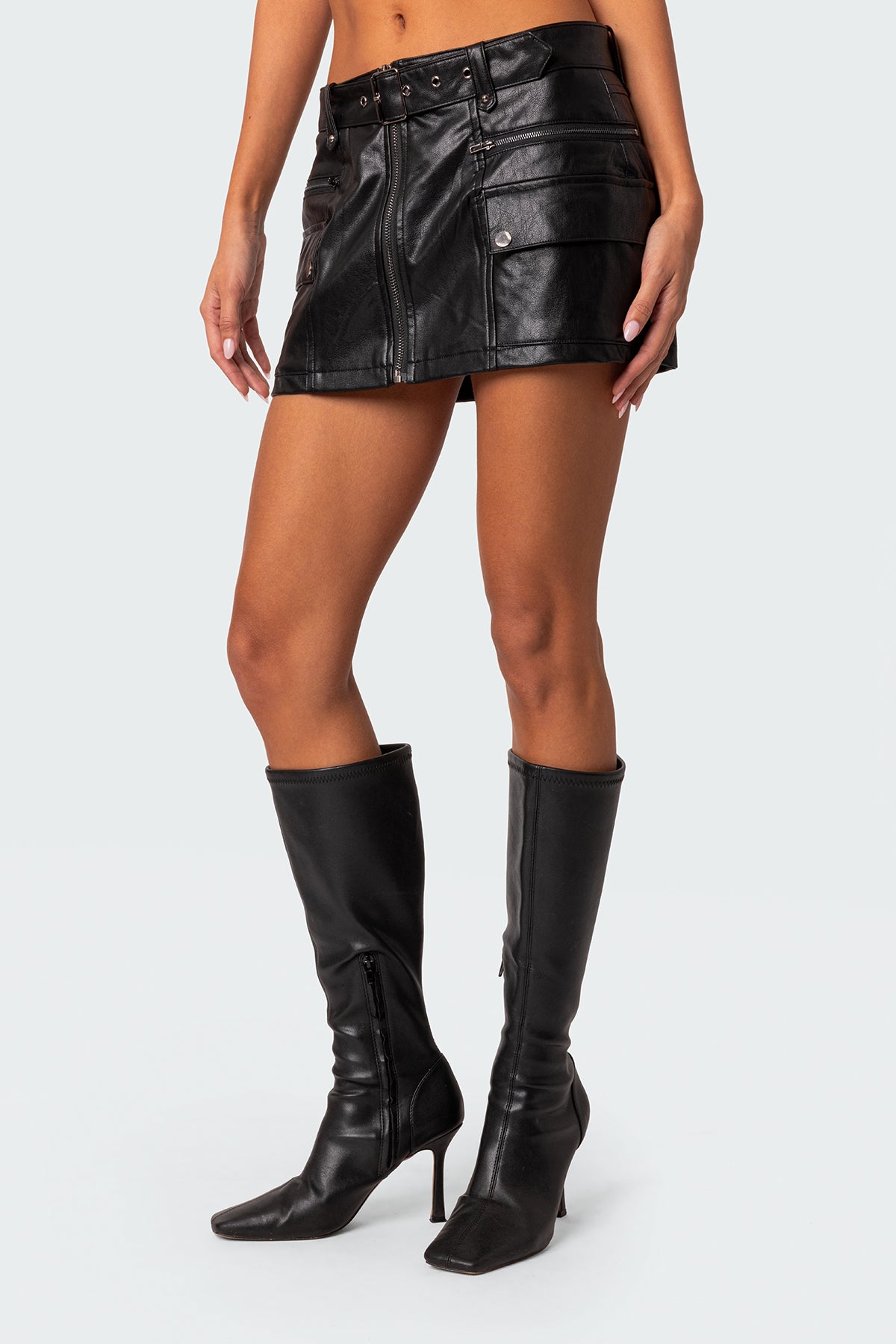 Faux Leather Cargo Mini Skirt