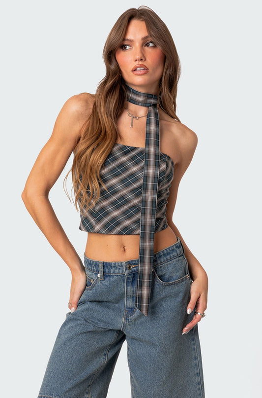 Plaid Two Piece Scarf Top