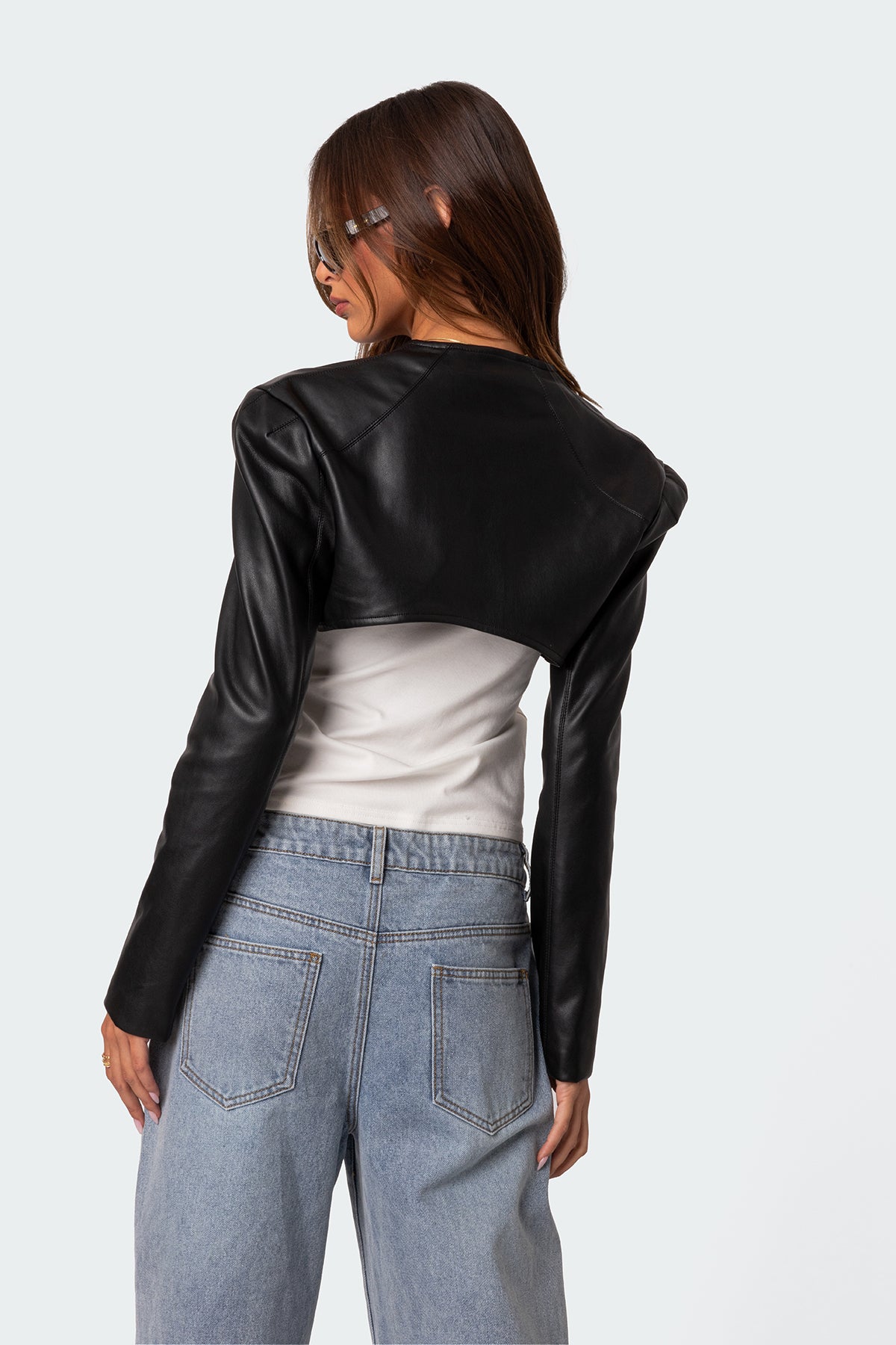 Faux Leather Shrug Jacket