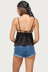 Blanca Satin Effect Lace Trim Tank Top
