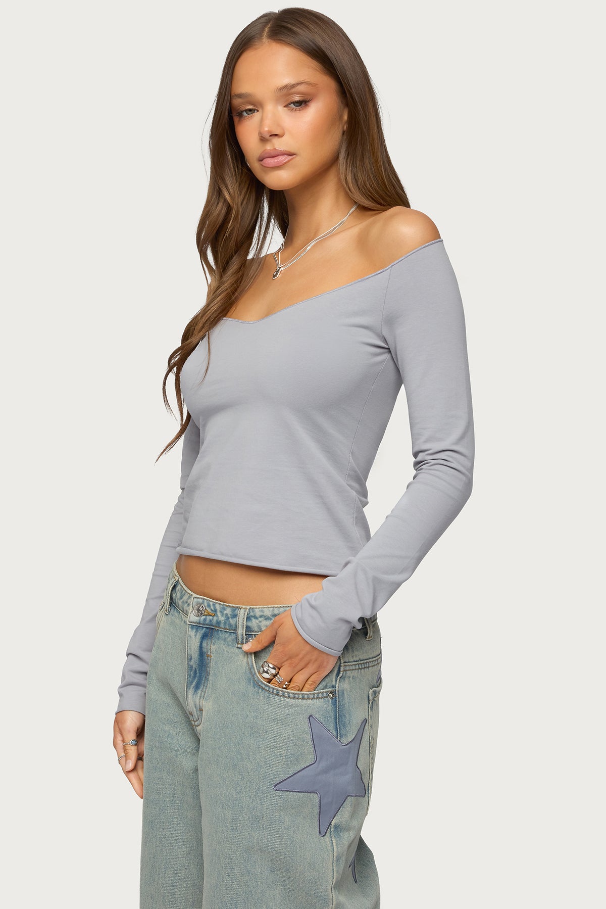 Nattie Off Shoulder V Neck Top