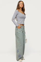 Trish Stars Low Rise Baggy Jeans