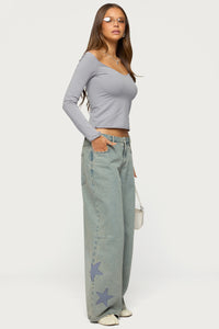 Trish Stars Low Rise Baggy Jeans