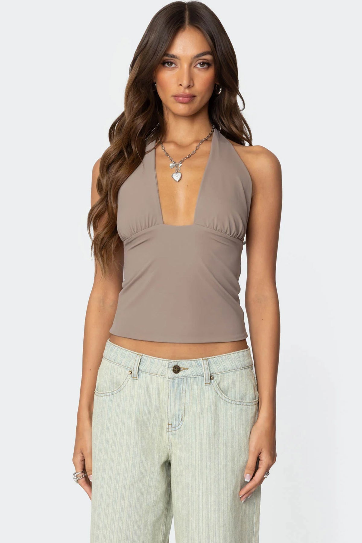 Mila Plunge Neck Halter Top