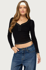 Yael Contrast Stitch Henley Top