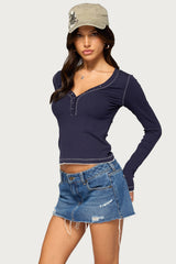 Yael Contrast Stitch Henley Top