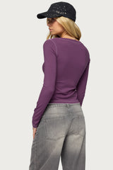 Yael Contrast Stitch Henley Top